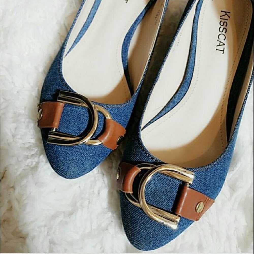 KISSCAT Women Denim Wedge Shoes
